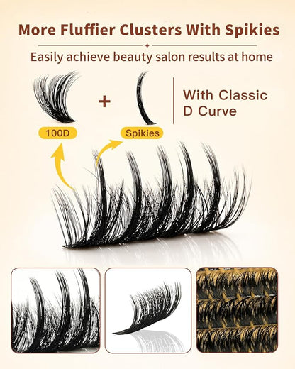 QUEWEL Wispy Eyelash Extension Kit 100D Manga Lash Clusters with Spikes | 280PCS Individual Volume Anime Lashes, D Curl Spiky Manga Lash Clusters,100D Lash Clusters Kit With Bond and Seal, Tweezers