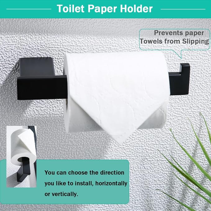 5-Pieces Matte Black Bathroom Accessories Set, Stainless Steel Bathroom Hardware Set, 23.6 Inch Bath Towel Bar Set, Towel Hooks,Towel Racks for Bathroom Wall Mounted,SE96009S-5MB