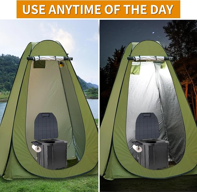 Portable Toilet Kit, Larger Size Portable Camping Toilet with Pop-Up Privacy Enlarged Tent and Poo Gel Toilet Bags, Width of 4.93 Feet Tent Washable Outdoor Showers Changing Rooms