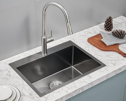 20 x 16 Inch Drop in Kitchen Sink 18 Gauge Stainless Steel | Single Bowl Topmount Bar Sink, Black Finish, Compact Basin for Small Kitchen, RV and Prep Area