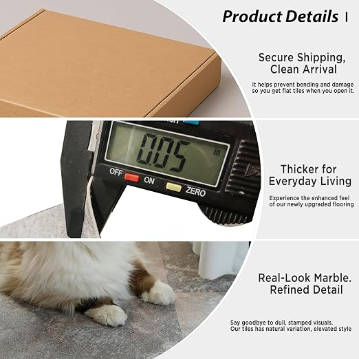 Self-Adhesive Marble Look Peel and Stick Floor Tiles – 12"x12" Vinyl Sticker with Textured Slip-Safe Surface, Spill-Resistant, Renter-Friendly for Quick Bathroom, Kitchen Floor Upgrade 20-Pack