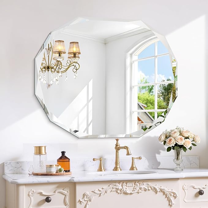 GLASHOM Frameless Bathroom Mirror, 30x36 inch Vanity Mirror Beveled Edge Wall Mounted, Modern Frameless Mirror for Bathroom, Living Room, Entryway Mirror Horizontal or Vertical