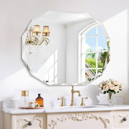 GLASHOM Frameless Bathroom Mirror, 30x36 inch Vanity Mirror Beveled Edge Wall Mounted, Modern Frameless Mirror for Bathroom, Living Room, Entryway Mirror Horizontal or Vertical