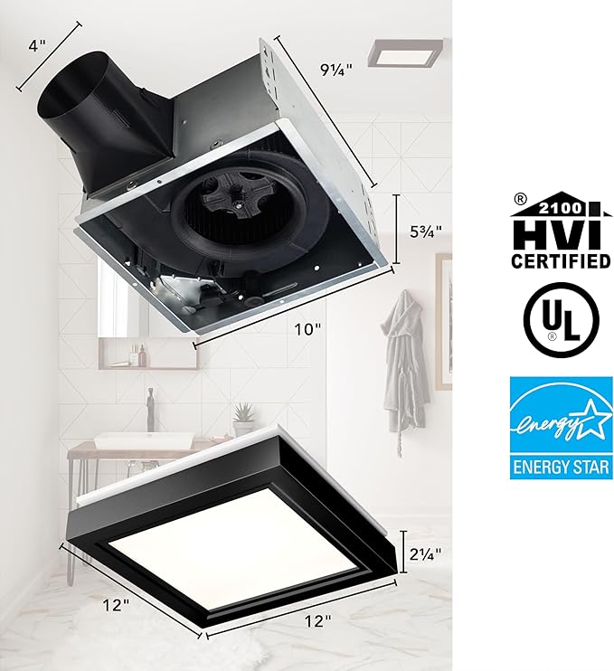 Broan® 110 CFM Decorative Bathroom Exhaust Fan with LED Light and Matte Black Trim, ENERGY STAR® certified
