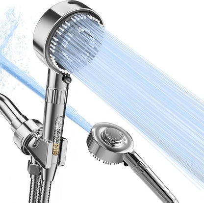 Filtered Shower Head with Handheld, Handheld Shower Head with Built-in Power Wash, High Pressure 4+1 Spray Mode Showerhead with Adjustable Flow Switch, Built-in Filter for Hard Water