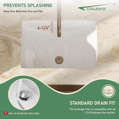 20x14 Inch White Rectangle Undermount Bathroom Sink | Interior Bowl Size 18"W x 12"D, Ceramic, Curved Bottom, Easy to Clean, with Overflow, Ideal for Bathroom, Lavatory