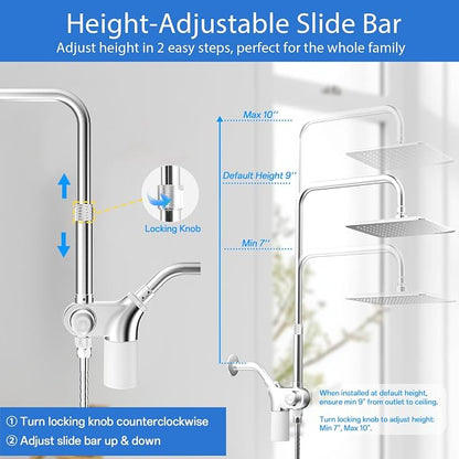 VXV 10 inch Filtered Shower Head,7 Settings High Pressure Dual Shower Heads with Handheld Spray Combo,3-Way Rain Shower Head with Filters,71''Shower Hose,Height Adjustable(Chrome)