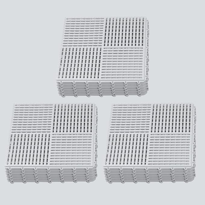 18 Pack Modular Interlocking Tiles Double Non-Slip 12"x12" White | 0.4" Thick with Drain Holes for Pool Deck Shower Garage Basement Boat Pet Area Wet Floors Easy Install