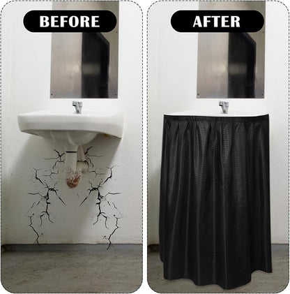 Fabric Sink Skirt Diamond Bathroom Stitch Self Stick Adhesive Waterproof Fabric Under Sink Curtain Skirt 55 x 32 Inch Adds Bathroom Storage(Black,Classic Style)