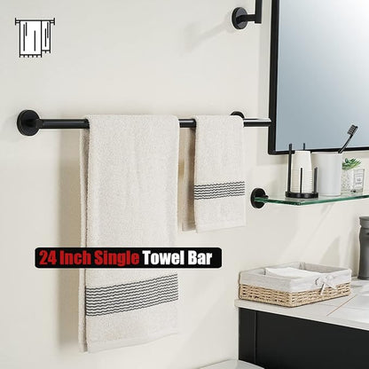 JQK Black Towel Bar, 27 Inch 304 Stainless Steel Thicken 0.8mm Towel Rack Bathroom, Towel Holder Matte Black Wall Mount, Useable Length 24 Inch 2 Pack, TB110L24-PB-P2