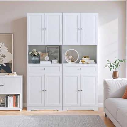 HIFIT Tall Bathroom Storage Cabinet with Drawer, Modern Linen Cabinet,White | 67"H Tall Storage Cabinet with Doors & Shelves, Freestanding Kitchen Pantry for Bathroom, Dining Room, Laundry, Narrow Corner