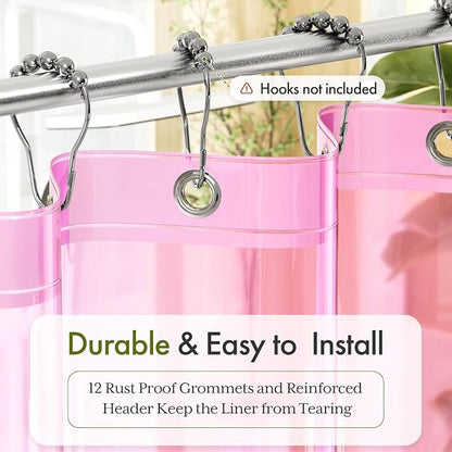 Bathway Shower Curtain Liner Pink Clear Shower Curtain Liner 72x72 PEVA Waterproof Shower Curtain Liner Plastic with 3 Magnets and 12 Rustproof Metal Grommets, Lightweight Shower Liner for Bathroom