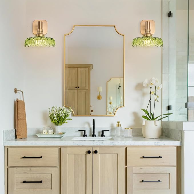 Vintage Glass Wall Sconces Green Vanity Lights Bathroom Light Fixture Over Mirror Wall Light for Picture Doorway Bathroom Bedroom Hallway Farmhouse