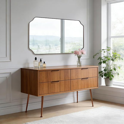 30"x48" Brushed Bronze Rectangle Mirror, Large Scalloped Bathroom Mirror in Premium Stainless Steel Frame, Timeless Shape with Unique Flair, Ideal for Home Remodel (Vertical/Horizontal)