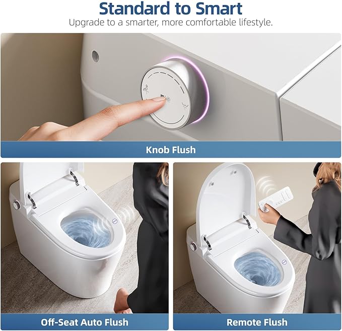 Smart Toilet with Built-in Tank and Pump - Bidet Toilet Combo with Side Knob Control, Heated Seat, Instant Warm Water Wash, Warm Air Dryer, 1.06 GPF One-Piece Toilet for Low Water Pressure