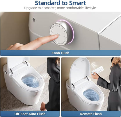 Smart Toilet with Built-in Tank and Pump - Bidet Toilet Combo with Side Knob Control, Heated Seat, Instant Warm Water Wash, Warm Air Dryer, 1.06 GPF One-Piece Toilet for Low Water Pressure