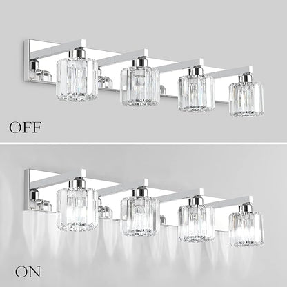 Aipsun Crystal Bathroom Vanity Light Modern Vanity Lighting Fixtures Crystal Vanity Light for Bathroom 4 Lights(Not Include Bulb)