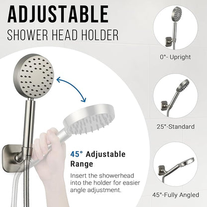 G-Promise Metal Handheld Shower Head Holder, No-Drill (Brushed Nickel) | Adhesive or Drilled Installation, Wide Adjustment Range Fits All Family Heights, Firmly Secure Showerhead, Easy to Install