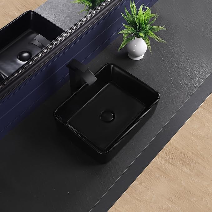 Vessel Sink 19"x15" Rectangular Bathroom Sink Modern Black Porcelain Ceramic Above Counter Drop-in Vanity Sink for Bathrooms Art Basin