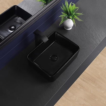 Vessel Sink 19"x15" Rectangular Bathroom Sink Modern Black Porcelain Ceramic Above Counter Drop-in Vanity Sink for Bathrooms Art Basin