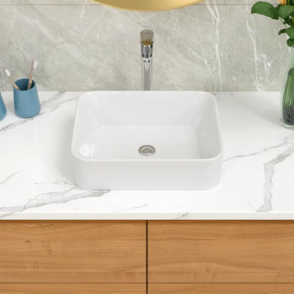 Lordear Bathroom Sink With Faucet Combo 19"x15" Rectangle Vessel Sink With Chrome Faucet Modern Above White Porcelain Ceramic Vessel Vanity Sink Art Basin& Chrome Single Lever Faucet