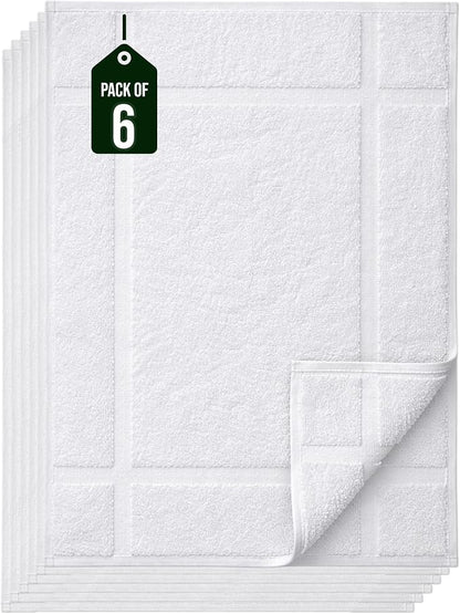 Pearl Linens Pack of 6 100% Small Cotton Bath Mat Towels,18x25 inches, Soft & Absorbent Floor Towels for Bathroom, Not Bathroom Rugs, After Shower Mat, 781 GSM, Machine Washable, White