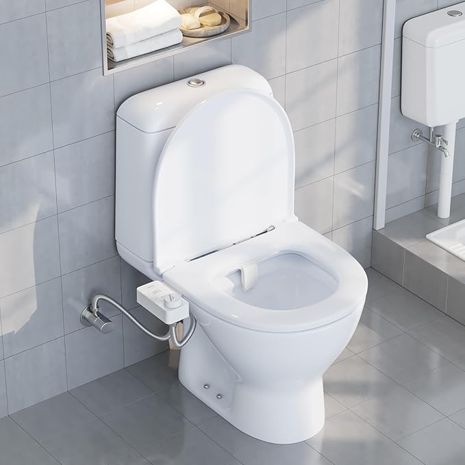 Bidet Attachment for Toilet,Non Electric Ultra-Slim Cold Water Bidet Toilet Seat Attachment,Adjustable Water Pressure,Self-cleaning Dual Nozzle (Frontal & Rear Wash),Easy to Install,White
