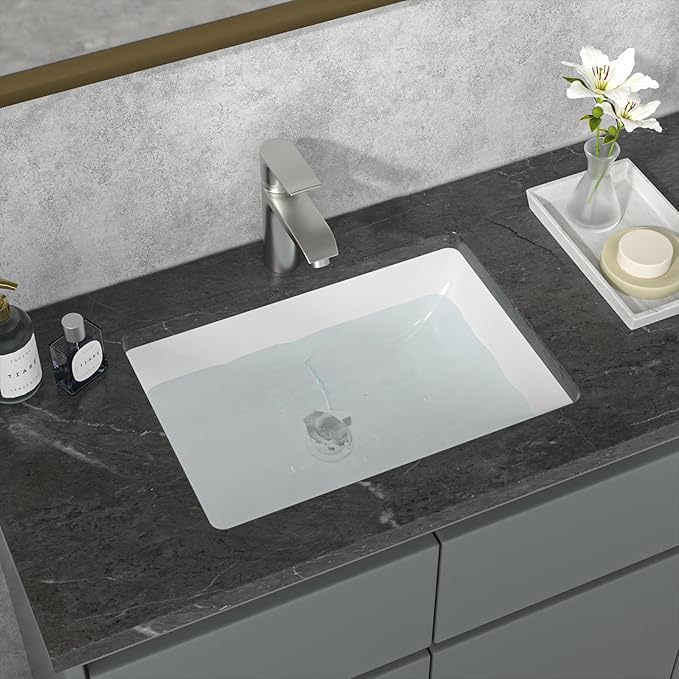 Sarlai Undermount Bathroom Sink White - 19.4 x 13.7 inch Rectangular Undermount Vessel Sink Modern White Ceramic Rectangle Sink, Vanity Sink Art Basin with Overflow, Interior Bowl Size 17.3"x11.6"