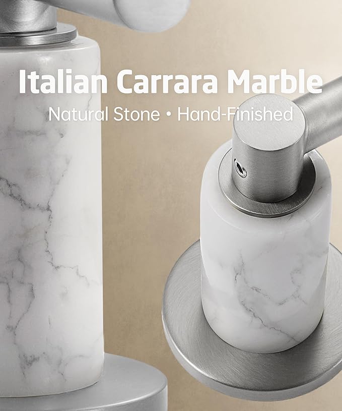 KES Natural Italian Carrara Marble Brushed Nickel Bathroom Faucet 3 Hole with All Metal Pop Up Sink Drain, 8 Inch Widespread Bathroom Sink Faucet for Vanity, 360° Swivel Spout, 18/8 Stainless Steel