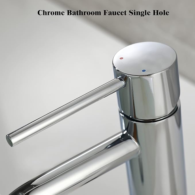Bathroom Faucet Chrome Single Hole, JXMMP Single Handle Bathroom Faucets for Sink with Pop Up Drain Assembly and 6 inch Deck Plate