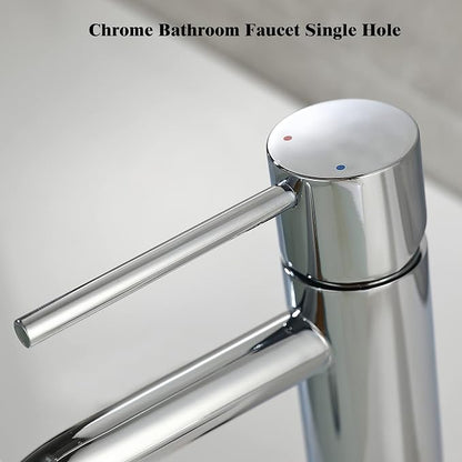 Bathroom Faucet Chrome Single Hole, JXMMP Single Handle Bathroom Faucets for Sink with Pop Up Drain Assembly and 6 inch Deck Plate