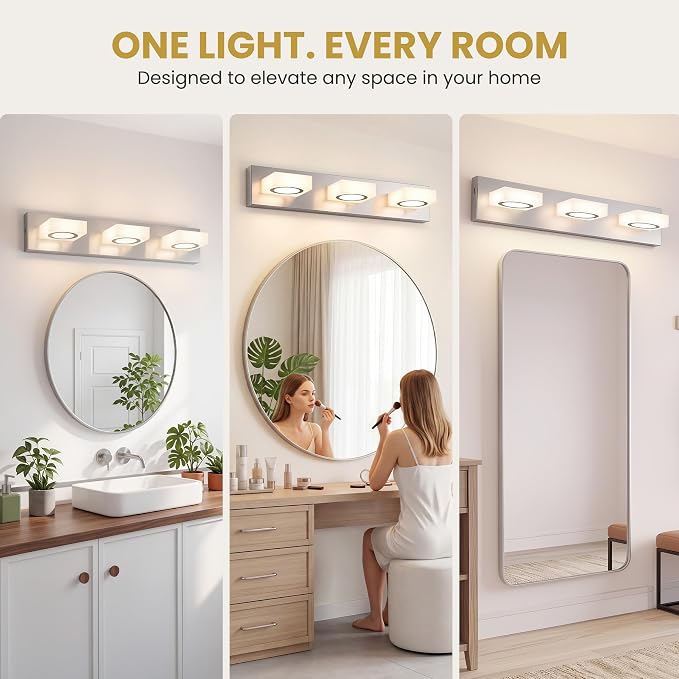 Bathroom Vanity Light, 3-Light 24 Inch Brushed Nickel 5CCT 2700-6500K LED Bathroom Light Fixtures Over Mirror, Vanity Lighting Modern Bath Wall Sconce for Mirror Bedroom Living Room
