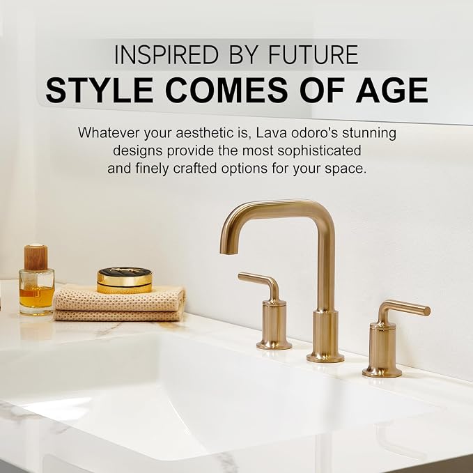 Champagne Gold Bathroom Faucet, Solid Brass Bathroom Faucet | 8 inch Widespread Bathroom Faucet 3 Hole with Drain Assembly Supply Line, Lead-Free Bronze Gold Vanity Faucet BF503-CB