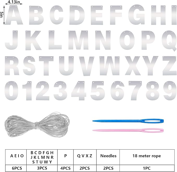 DIY Banner Kit with Letters Bright Silver Customizable Birthday Banners Graduation Banner Custom Party Hanging Banners for Graduation Wedding Party Baby Shower Decoration (Bright Silver)