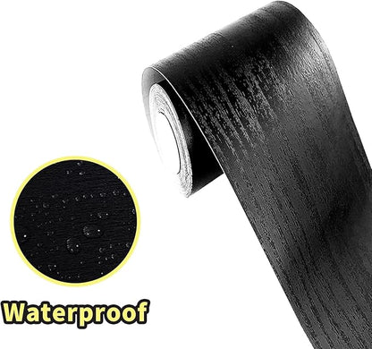 Teemall 10M Black Wood Grain Removable PVC Waterproof Border Wall Decor Removable Self Adhesive Kitchen Bathroom Tiles Sticker Wallpaper 4.2x390 (Black, 2" x 390")