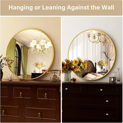 HARRITPURE 24 Inch Round Mirror Gold Circle Bathroom Mirror | Modern Aluminum Alloy Frame Wall Mounted Vanity Mirror for Living Room, Bedroom, Entryway