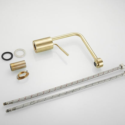 Gold Brushed Bathroom Sink Faucet One Hole Bathroom Faucet - 360 Degree Modern Vanity Basin Faucet with Water Supply Hoses Deck Mount