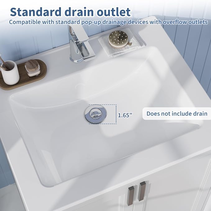 Bathroom Vessel Sink Semi-Recessed Square Ceramic Basin 21.26×17.72×6.65 inch, Single Faucet Hole Countertop Sink for Modern Bathroom Vanity, Guest Washroom and Apartment Renovation