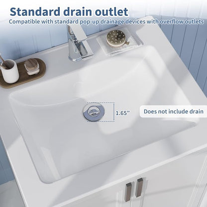 Bathroom Vessel Sink Semi-Recessed Square Ceramic Basin 21.26×17.72×6.65 inch, Single Faucet Hole Countertop Sink for Modern Bathroom Vanity, Guest Washroom and Apartment Renovation