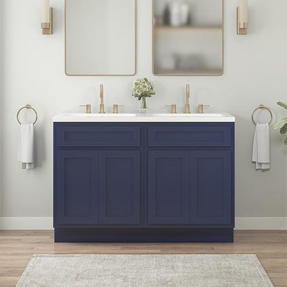 Vanity Art 48 Inch Bathroom Base Cabinet Only, Double Sink Top (Not Include Sink) with Door & Soft Close Hinge, Unassembled Floor Cabinet, Blue, 2ea 24 Inch Combo