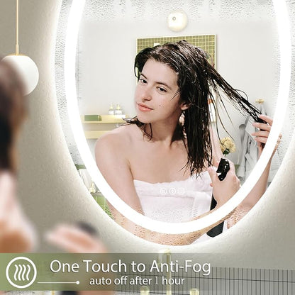 OKPAL Oval LED Mirror for Bathroom 40x30, Bathroom Mirror with Lights, Oval Lighted Bathroom Mirror, Anti-Fog, Shatter-Proof, Dimmable, Memory, 3 Colors (Front Lights + Backlit)