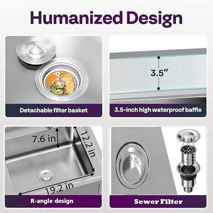 Garvee Stainless Steel Utility Sink, Commercial Kitchen Single Bowl Sink with Cold and Hot Water Faucet, Hoses and Drain Kit, Storage Shelf for Kitchens, Bathrooms, Garage, Laundry Room
