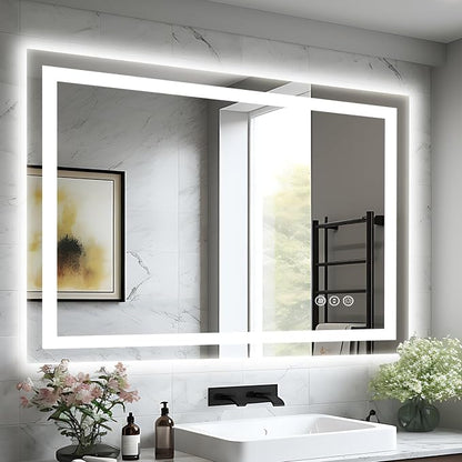 EchosLife 44"x36" LED Light Mirror for Bathroom | Backlit + Front Lit, Anti-Fog, Stepless Dimmable, 3 Colors, Memory, Tempered Glass, UL Listed, Horizontal/Vertical