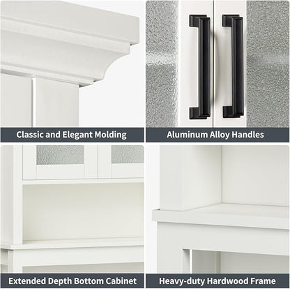 Over The Toilet Storage Cabinet, Over Toilet Bathroom Organizer with Doors and Adjustable Shelf, Thicken Frame Above Toilet Storage Cabinet Behind Toilet Bathroom Organizer, Cream White