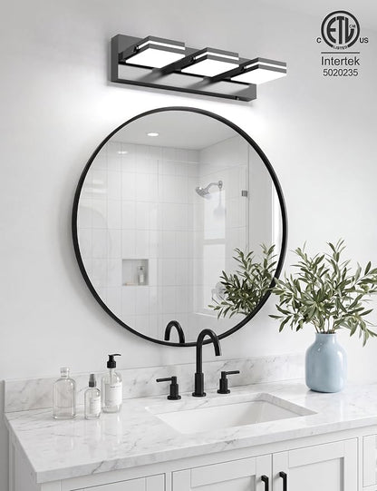 VOLISUN 3 Light Bathroom Vanity Light, 16.15 inch Dimmable Bathroom Light Fixtures Over Mirror, 5 Color Temperatures, 180°Rotatable Head, Black LED Vanity Lights for Bathrooms-ETL Certificated