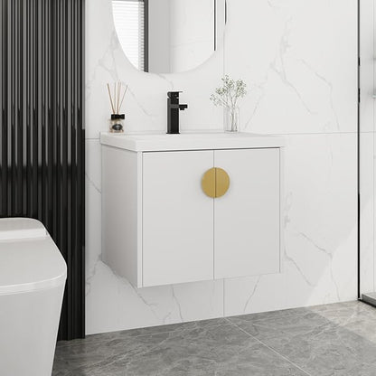 24 Inch Floating Vanity, 24" Bathroom Vanity with Sink, Single Sink Wall Mounted Vanity Combo, Modern Wall Mounted Cabinet Set with Ceramic Sink,White