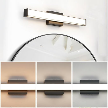 Modern LED Bathroom Vanity Light 24 inch 18W Dimmable 3CCT Bathroom Light Fixture Over Mirror Rectangle Bath Vanity Light Bar with Double Layer Acrylic Shade (Matte Black)