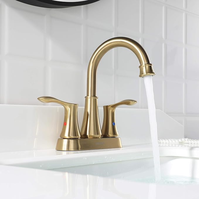 PARLOS Swivel Spout 2-Handle Bathroom Faucet Brushed Gold with Pop-up Drain & Supply Lines, Demeter 1362708