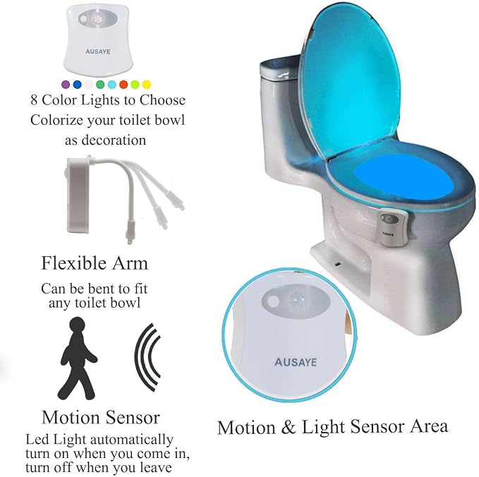 AUSAYE 3 Pack Toilet Night Lights for Kids Adults Night Light Motion Sensor 16 Color Changing Led Toilet Bowl Nightlight Funny Birthday Gifts for Men Him Her Guy Men Boy Toddler Mom Papa Brother