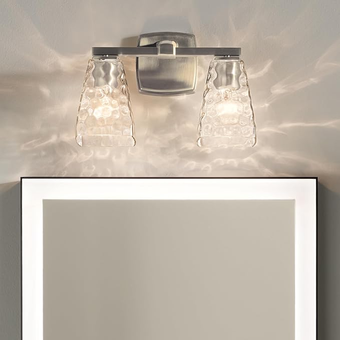 Kichler Marant 14.25" 2-Light Vanity Light with Clear Water Glass in Brushed Nickel, for Bathroom, Powder Room, Over a Mirror, (14.25" H x 9.5" H), 55215NIWTR